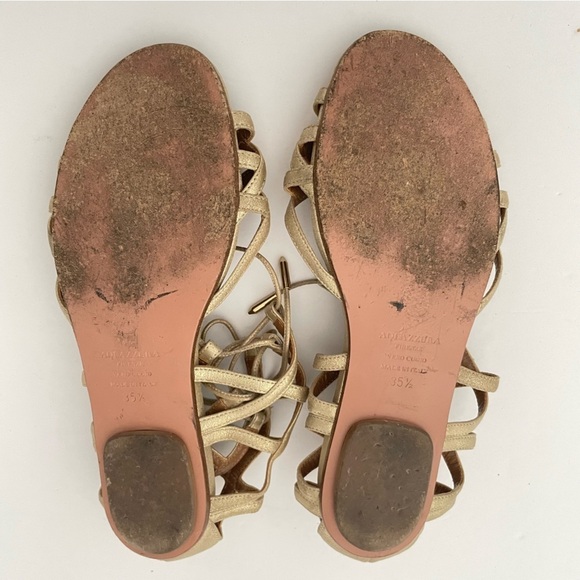 Aquazzura Gold Metallic Leather Lace Up Lattice Gladiator Flat Sandal 5.5 - Picture 6 of 7